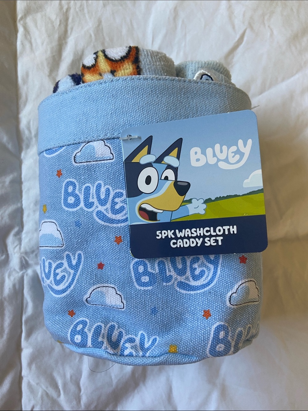 Bluey 5pk Washcloth Caddy Set